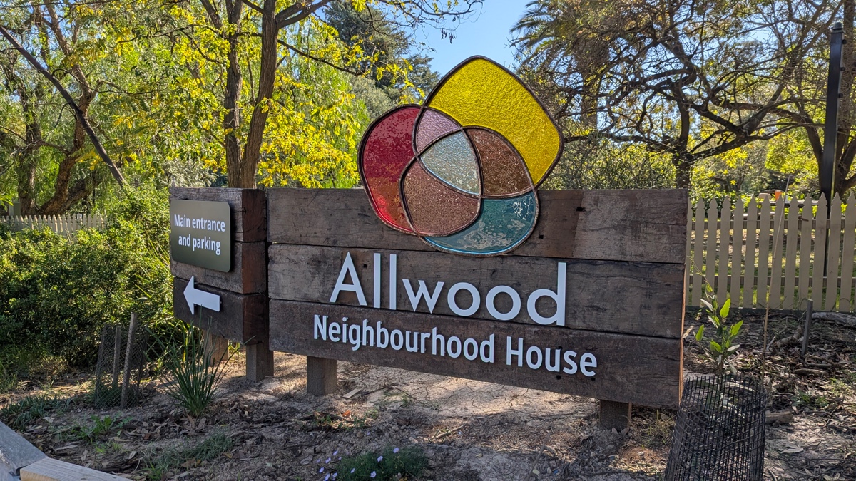 Allwood Neighbourhood House sign on Main Rd